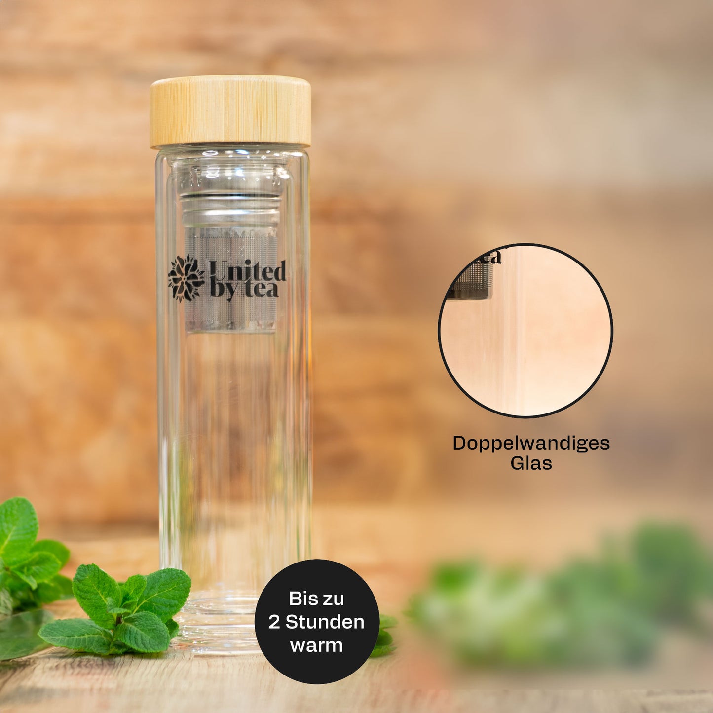 Glasflasche mit Sieb (450ml) - Soul Mate (Gastro)