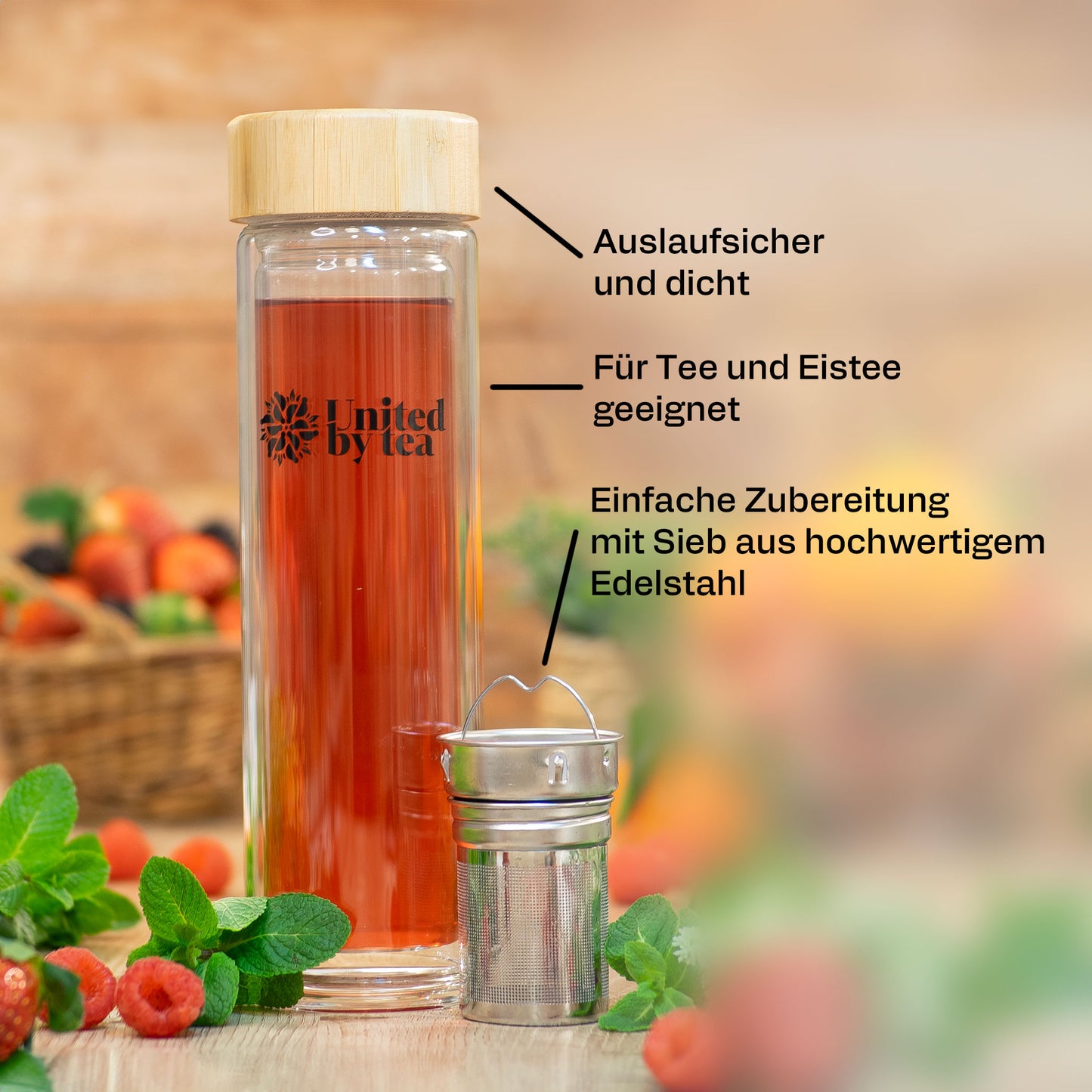 Glasflasche mit Sieb (450ml) - Soul Mate (Gastro)